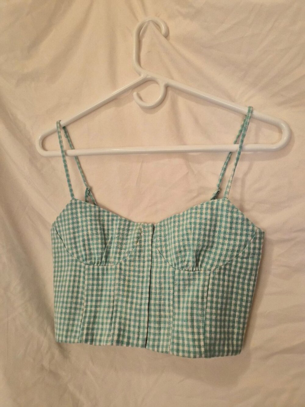 Zara Green Gingham Corset Top M Cottagecore *AS IS - Minor Flaws* Summer Crop - Picture 5 of 8